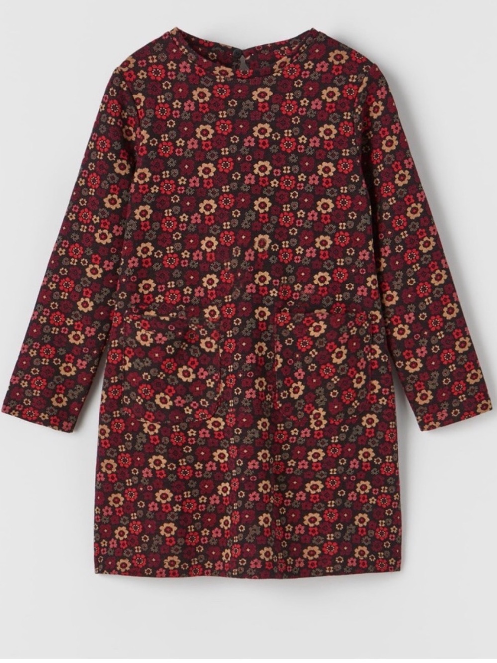 Zara Girls Floral Long Sleeve Shift Dress in Burgundy and Red